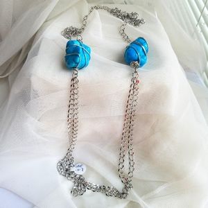 Genuine Turquoise Howlite Nugget Gemstone Chain Contemporary Necklace NWT